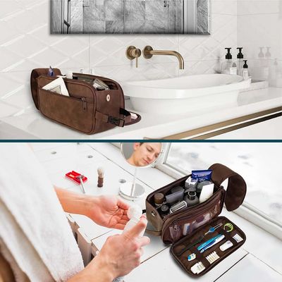 Travel Toiletries Bag | Water-resistant Dopp Kit, PU Leather Shaving Bag Organizer for Bag