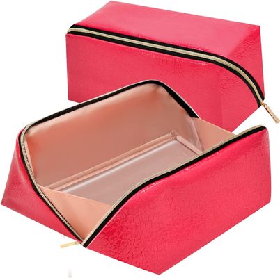 Large Smooth Toiletry Makeup Bag Waterproof Opens Flat For Easy Access