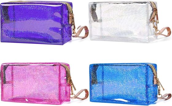 Cosmetic Bags PVC Transparent Zippered Toiletry Bag With Handle Strap
