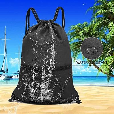 Recyclable and Durable Black Waterproof Lager Capacity  Drawstring Backpack Bag