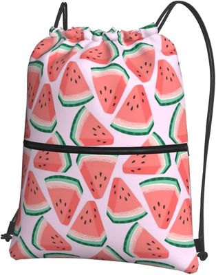 Watermelon Drawstring Gym Backpack Bag Waterproof For Men Women With Pockets