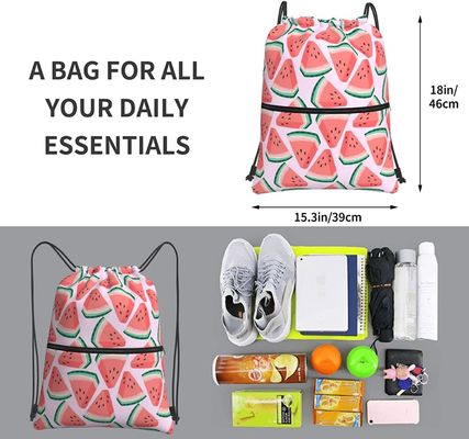 Watermelon Drawstring Gym Backpack Bag Waterproof For Men Women With Pockets