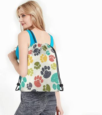 Digital Printed Drawstring Backpack Bag Hand Drawn Doodle Prints Puppy Footprint Drawing