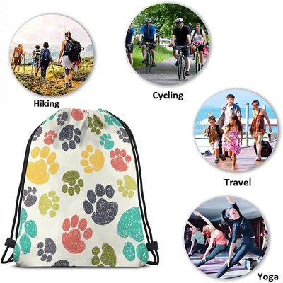 Digital Printed Drawstring Backpack Bag Hand Drawn Doodle Prints Puppy Footprint Drawing