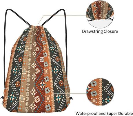 Boho Floral Drawstring Bag Backpack Bohemian Style Tribal Art Batik Seamless Pattern