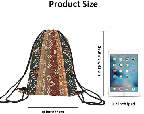 Boho Floral Drawstring Bag Backpack Bohemian Style Tribal Art Batik Seamless Pattern