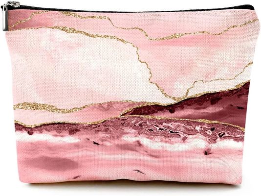 Cute Makeup Bag  Canvas Waterproof Funny Cosmetic Bags for Women Zipper Travel Toiletry Pouch-Pink Marble Makeu