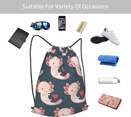 Drawstring Backpack with Axolotls, Hearts and Bubbles - Adorable and Practical - Suitable for Women and Girls