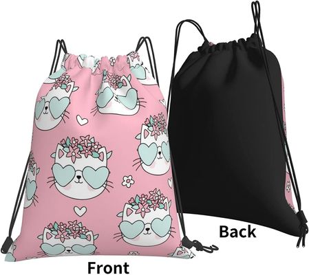 Lightweight Drawstring Backpack Drawstring Bags for Kids Girls Boys Teens Gym Dance String Bags Bulk Waterproof Cat