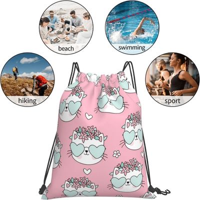 Lightweight Drawstring Backpack Drawstring Bags for Kids Girls Boys Teens Gym Dance String Bags Bulk Waterproof Cat