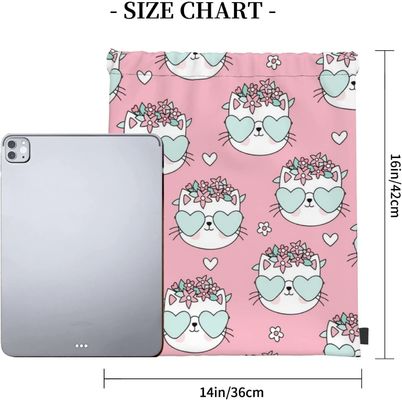 Lightweight Drawstring Backpack Drawstring Bags for Kids Girls Boys Teens Gym Dance String Bags Bulk Waterproof Cat