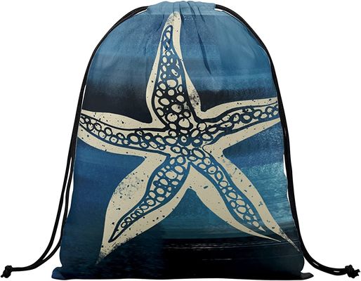 Summer Starfish Drawstring Grip Bags Dark Blue Ocean Animals String Bag Outdoor Sports Storage Bag Lightweight Durable