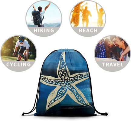 Summer Starfish Drawstring Grip Bags Dark Blue Ocean Animals String Bag Outdoor Sports Storage Bag Lightweight Durable