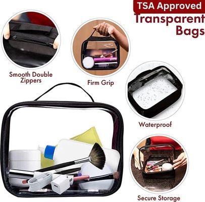 Clear Makeup Bags with Zipper 3pcs in Black, 6.5 x 8.3 inches - Quart Size, TSA Approved Toiletry Bag