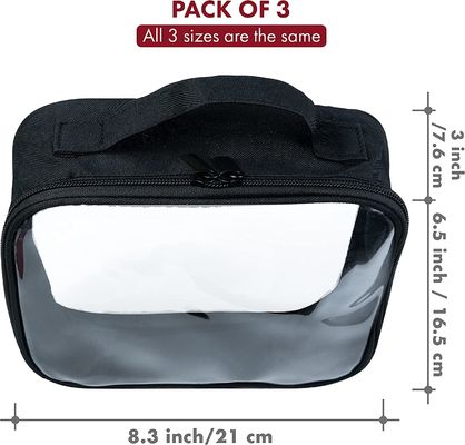 Clear Makeup Bags with Zipper 3pcs in Black, 6.5 x 8.3 inches - Quart Size, TSA Approved Toiletry Bag