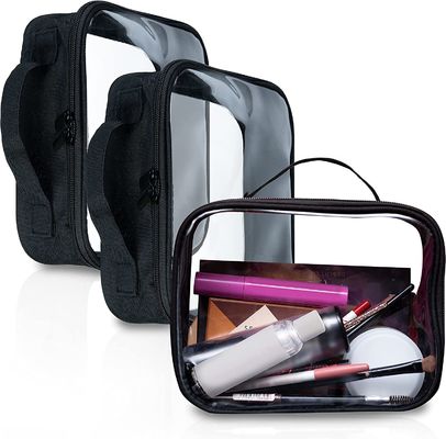 Clear Makeup Bags with Zipper 3pcs in Black, 6.5 x 8.3 inches - Quart Size, TSA Approved Toiletry Bag