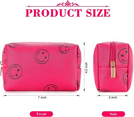 Pu Leather Preppy Makeup Bag Waterproof Cosmetic Organizer Cute Portable Smiley