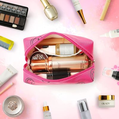 Pu Leather Preppy Makeup Bag Waterproof Cosmetic Organizer Cute Portable 