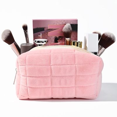 Aesthetic Plush Cosmetic Makeup Bag Cute Pink Pouch Toiletry Organizer 7 × 4 inches