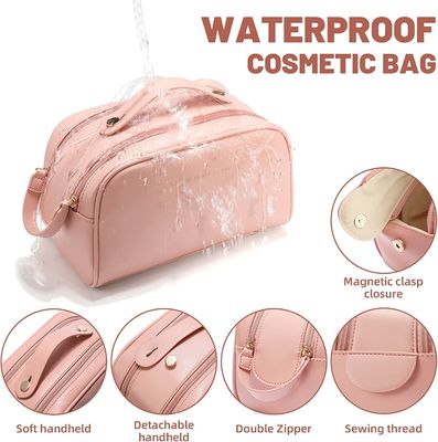 Travel PU Leather Make Up Bag Large Toiletry Lightweight For Women