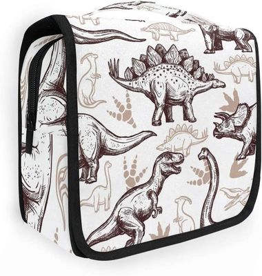 Shockproof and durable  Dinosaur Travel Toiletry Bag for Boys Kids Vintage Dinosaur Pattern Cosmetic Organizer Bag