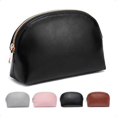 Makeup Bag Small Travel Cosmetic Bag Lightweight PU Leather Cosmetic Organizer Pouch for Women (Small) - Black