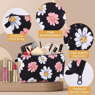 Women Cute Makeup Bag Travel Organizer Pouches with Zipper Sunflower Waterproof Printed Roomy Toiletry Bag