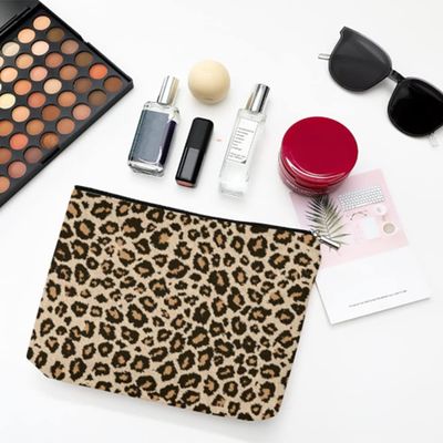 Leopard Print Makeup Bag Zipper Pouch Large Capacity Toiletries Cosmetic Bag Pouch