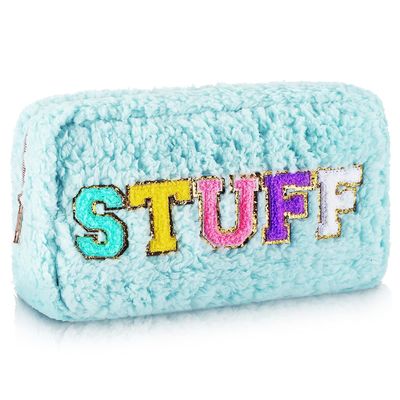 Travel Chenille Letters Plush Preppy Makeup Bag Small Shockproof With Zipper