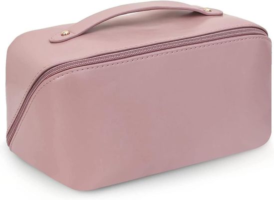 Leather Waterproof Multifunctional Makeup Bag With Handle And Divider For Women