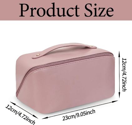 Leather Waterproof Multifunctional Makeup Bag With Handle And Divider For Women