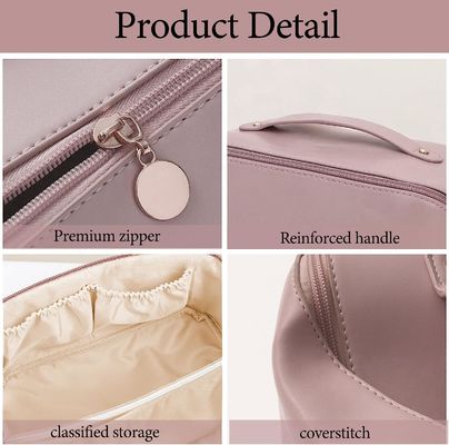 Leather Waterproof Multifunctional Makeup Bag With Handle And Divider For Women