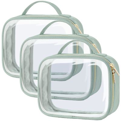 Shockproof And Durable Clear Green Cosmetic Bags With Handle