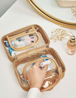 Lightweight Waterproof 2 Layer Travel Toiletry Bag Clear Makeup Bag With Zipper