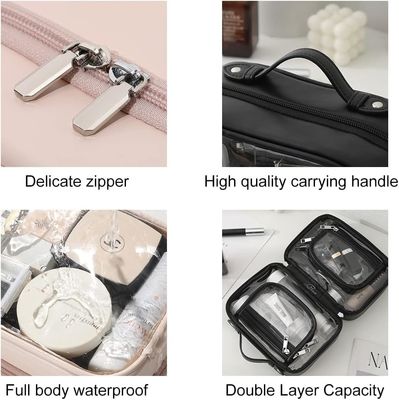 Multifunctional Transparent Double Travel Cosmetic Bag Case Waterproof Open Storage