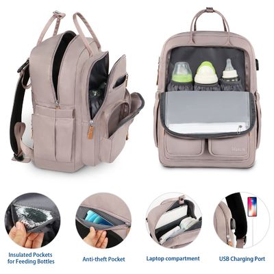 Stylish Mommy Bag With UBS Mouth Waterproof Fabric Comfort Shoulder Strap Inside Pouch Baby Bottle Insulation Layer
