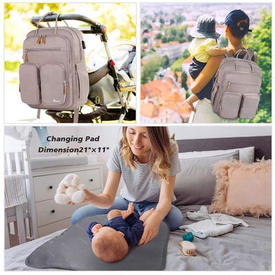 Stylish Mommy Bag With UBS Mouth Waterproof Fabric Comfort Shoulder Strap Inside Pouch Baby Bottle Insulation Layer