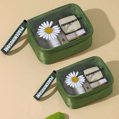 Daisy Transparent Cosmetic PVC Waterproof Travel Makeup Bag Green For Women Men