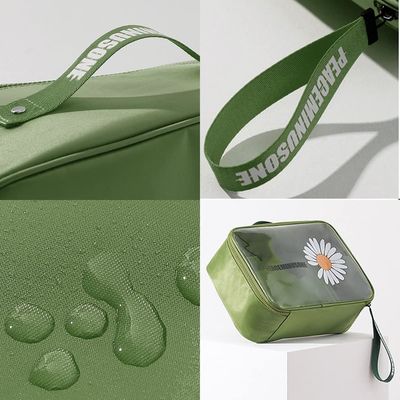 Daisy Transparent Cosmetic PVC Waterproof Travel Makeup Bag Green For Women Men