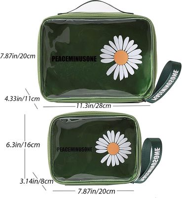 Daisy Transparent Cosmetic PVC Waterproof Travel Makeup Bag Green For Women Men