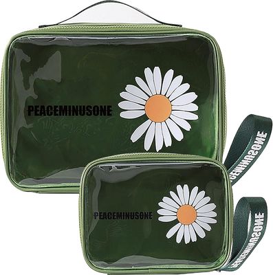 Daisy Transparent Cosmetic PVC Waterproof Travel Makeup Bag Green For Women Men