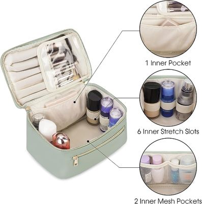 Women Green Travel Makeup Organizer Cosmetic Brush Case in Eco Vegan Leather