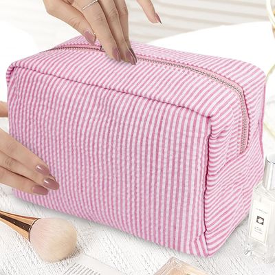 Toiletry Stripe Cosmetic Bag Durable Women Aesthetic Organizer Storage Pouch