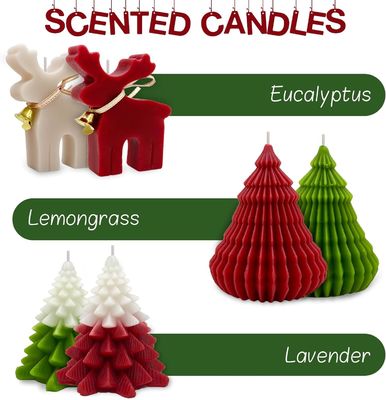Christmas Scented Candles Gift Set Elk &amp; Christmas Tree Shaped Handmade Soy Wax Xmas Aromatherapy Candle
