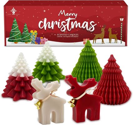 Christmas Scented Candles Gift Set Elk &amp; Christmas Tree Shaped Handmade Soy Wax Xmas Aromatherapy Candle