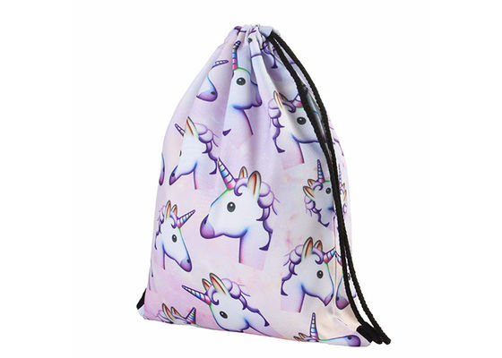 Transfer Print Polyester Drawstring Bag Backpack Unicorn Printed For Kids
