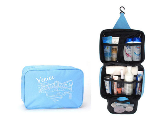 Canvas Blue Hang Up Toiletry Bag , Travel Makeup Bag With Custom Print