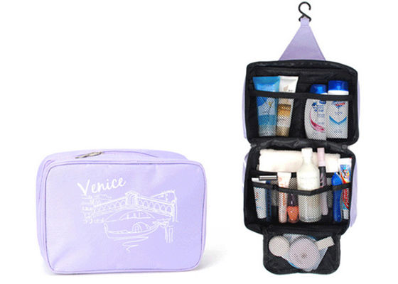 Canvas Blue Hang Up Toiletry Bag , Travel Makeup Bag With Custom Print