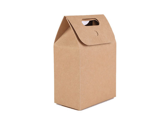 Folding Hard Brown Kraft Paper Gift Bags With Handles For Taking Away