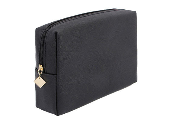 Simple Design Small Black Cosmetic Bag , Black Makeup Travel Bag For Girls